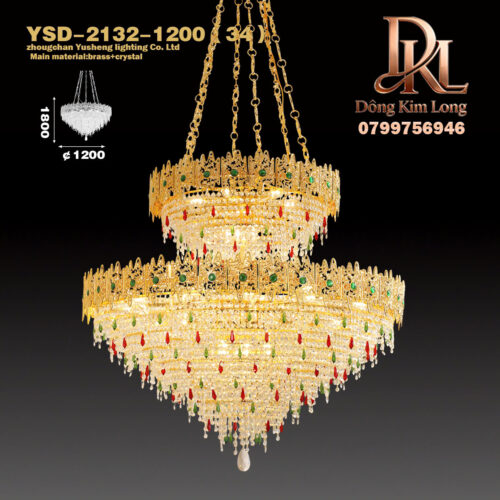1 Đèn chùm phòng ngủ phong cách châu âu mạ vàng đồng pha lê biệt thự nhà hàng đèn Pháp sang trọng hiện đại - YSD-2132-1200