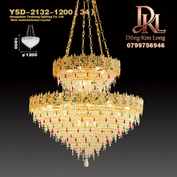 1 Đèn chùm phòng ngủ phong cách châu âu mạ vàng đồng pha lê biệt thự nhà hàng đèn Pháp sang trọng hiện đại - YSD-2132-1200