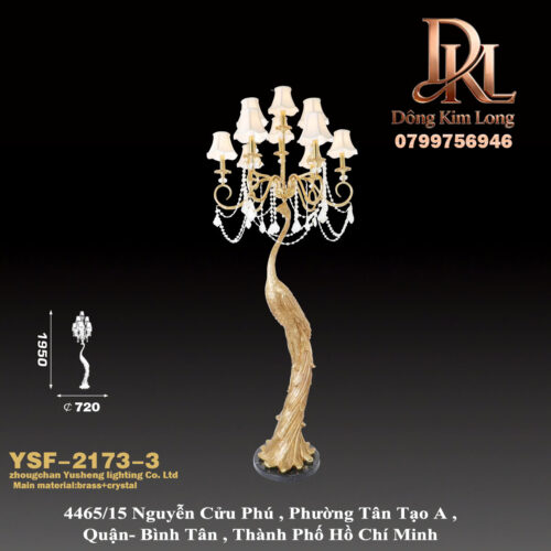 YSF-2173-3 Đèn cây kiểu Pháp bằng đồng nguyên chất Megler cho phòng khách, phòng làm việc, phòng ngủ biệt thự, đèn đồng đứng phong cách châu Âu cổ điển với đèn pha lê YSF-2173-3