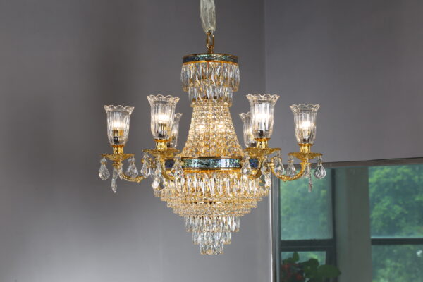 IMG_9815 Đèn chùm phòng khách pha lê trang trí sang trọng, bằng đồng nguyên chất mạ vàng 24K, cho tiệc cưới, nhà hàng và phòng ngủ YSD-2266-6+6