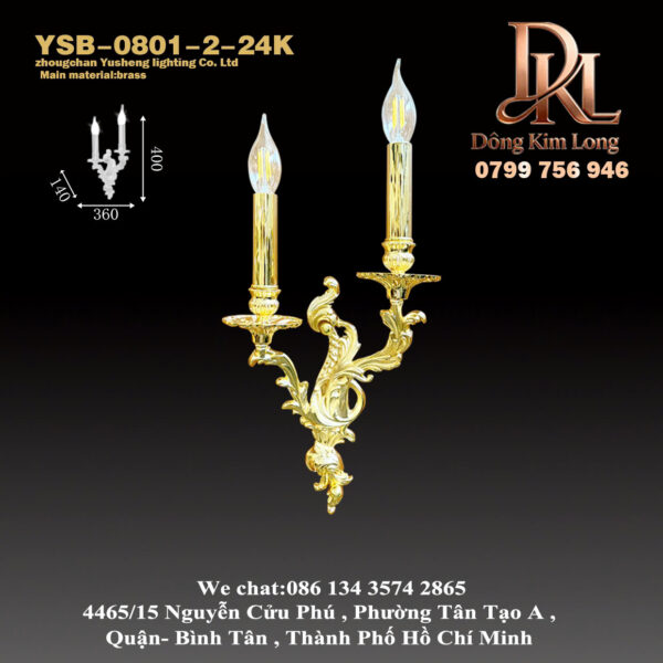 YSB-0801-2-24K Đèn tường bằng đồng kiểu Pháp, phong cách kem cổ điển, đèn tường phòng khách và phòng ngủ phong cách Mỹ cổ điển, đèn đầu giường và hành lang YSB-0801-2