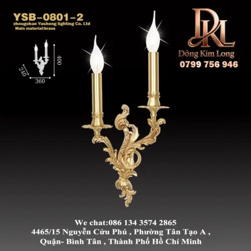 Đèn tường bằng đồng phong cách cung điện Pháp, phong cách Mỹ và châu Âu cổ điển sang trọng, thích hợp cho phòng khách, phòng ăn, phòng ngủ, đầu giường và cầu thang của biệt thự YSB-0801-2