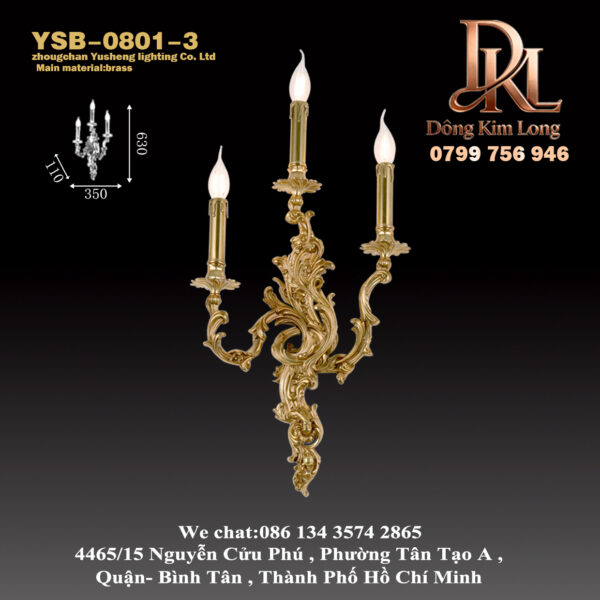 YSB-0801-3 Đèn tường bằng đồng kiểu Châu Âu, phòng khách, phòng ăn, phòng ngủ, đèn cạnh giường kiểu Pháp, sang trọng, hành lang vào cửa, biệt thự phong cách Mỹ cổ điển YSB-0801-3