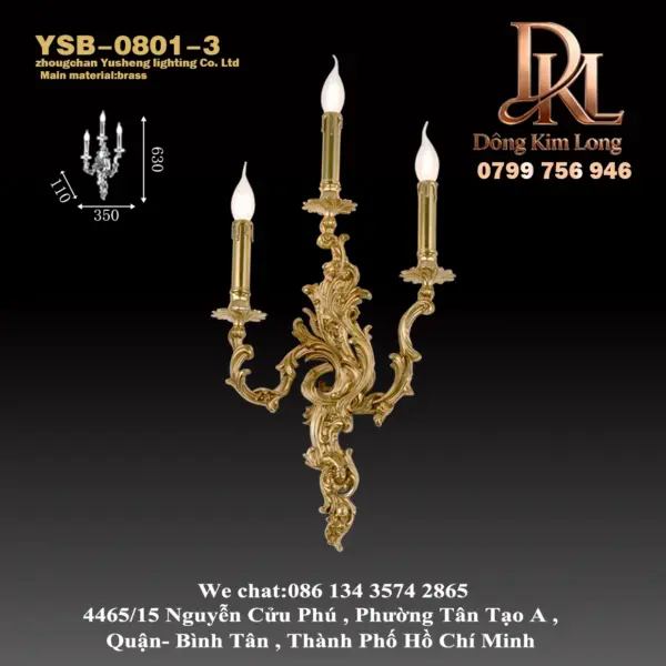 YSB-0801-3 Đèn tường bằng đồng kiểu Châu Âu, phòng khách, phòng ăn, phòng ngủ, đèn cạnh giường kiểu Pháp, sang trọng, hành lang vào cửa, biệt thự phong cách Mỹ cổ điển YSB-0801-3