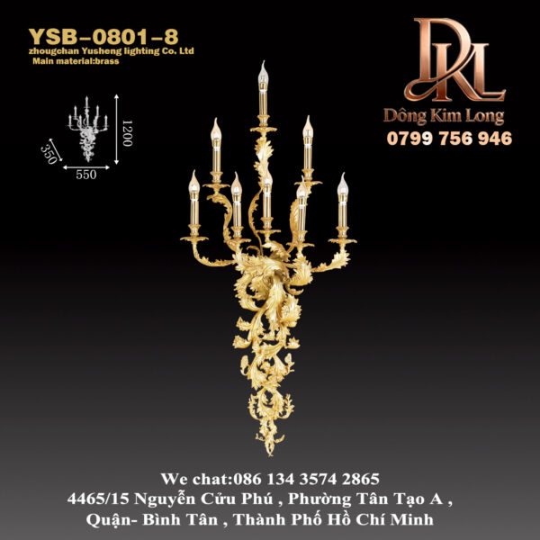 YSB-0801-8 Đèn tường bằng đồng nguyên chất phong cách Pháp cổ điển, biệt thự kiểu châu Âu sang trọng, cầu thang phòng khách hoành tráng, đèn khách sạn phong cách cung đình YSB-0801-8