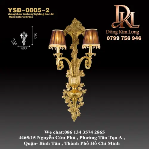 Đèn tường kiểu Pháp toàn đồng, đèn đầu giường phòng ngủ, phòng khách, hành lang, phong cách châu Âu sang trọng, biệt thự cung đình cổ điển, đèn tường Baroque đồng, đèn tường lớn hai đầu YSB-0805-2