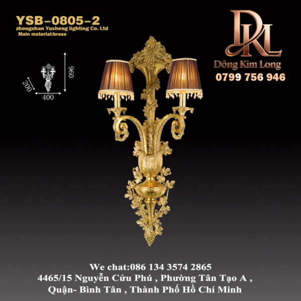 YSB-0805-2 Đèn tường kiểu Pháp toàn đồng, đèn đầu giường phòng ngủ, phòng khách, hành lang, phong cách châu Âu sang trọng, biệt thự cung đình cổ điển, đèn tường Baroque đồng, đèn tường lớn hai đầu YSB-0805-2