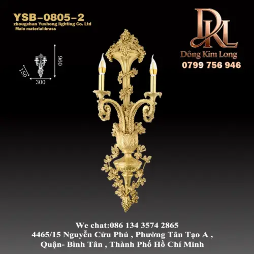 Đèn tường kiểu Pháp toàn đồng, đèn đầu giường phòng ngủ, phòng khách, hành lang, phong cách châu Âu sang trọng, biệt thự cung đình cổ điển, đèn tường Baroque đồng, đèn tường lớn hai đầu YSB-0805-2