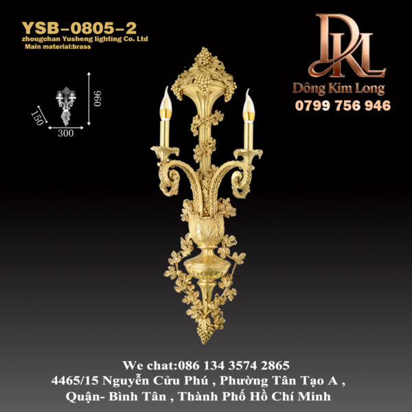 YSB-0805-2A Đèn tường kiểu Pháp toàn đồng, đèn đầu giường phòng ngủ, phòng khách, hành lang, phong cách châu Âu sang trọng, biệt thự cung đình cổ điển, đèn tường Baroque đồng, đèn tường lớn hai đầu YSB-0805-2