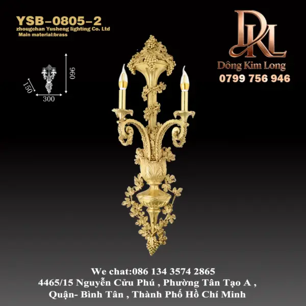 Đèn tường kiểu Pháp toàn đồng, đèn đầu giường phòng ngủ, phòng khách, hành lang, phong cách châu Âu sang trọng, biệt thự cung đình cổ điển, đèn tường Baroque đồng, đèn tường lớn hai đầu YSB-0805-2