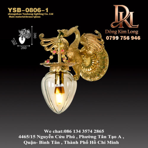 YSB-0806-1 Đèn tường pha lê đồng nguyên khối kiểu Pháp, đèn tường nền phòng khách phong cách Châu Âu, đèn ngủ phòng ngủ, đèn cầu thang, đèn lối đi sang trọng YSB-0806-1