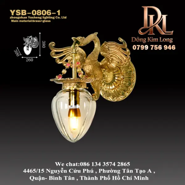YSB-0806-1 Đèn tường pha lê đồng nguyên khối kiểu Pháp, đèn tường nền phòng khách phong cách Châu Âu, đèn ngủ phòng ngủ, đèn cầu thang, đèn lối đi sang trọng YSB-0806-1