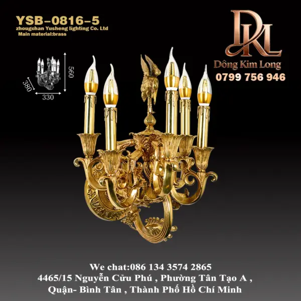 YSB-0816-5 Đèn tường đồng kiểu Pháp cổ điển, phòng khách, phòng ăn, phòng ngủ và phòng học YSB-0816-5