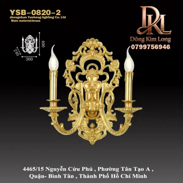 Đèn tường ba đầu hình hoa cổ điển kiểu châu Âu mới bán chạy của Barrett Home Furnings, đồng thau tẩy sáp nguyên khối công nghiệp YSB-0820-2