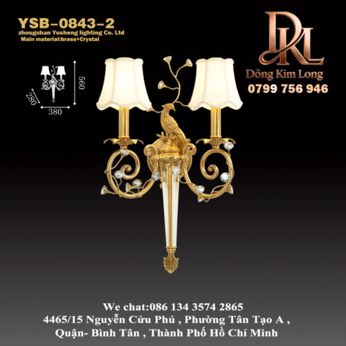 YSB-0843-2 Đèn tường kiểu Pháp biệt thự sang trọng phong cách châu Âu cổ điển ,đèn tường phòng khách ,nền đèn phòng ngủ ,đèn tường pha lê bằng đồng YSB-0843-2