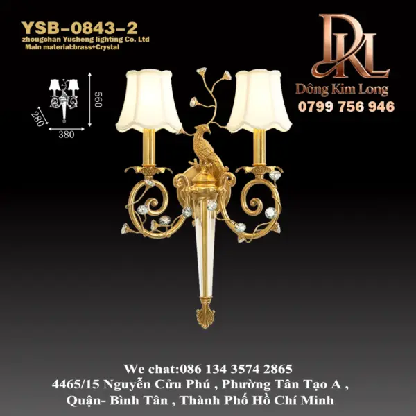YSB-0843-2 Đèn tường kiểu Pháp biệt thự sang trọng phong cách châu Âu cổ điển ,đèn tường phòng khách ,nền đèn phòng ngủ ,đèn tường pha lê bằng đồng YSB-0843-2