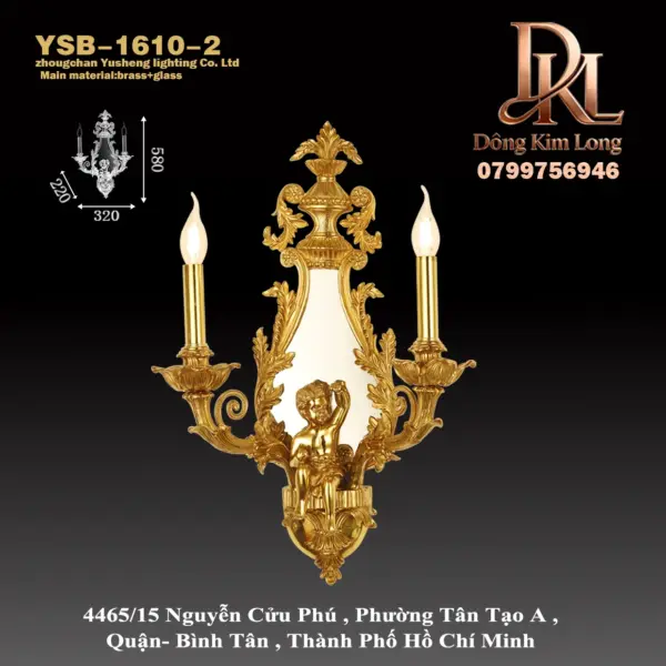 YSB-1610-2 Đèn tường phòng khách phong cách Pháp Xingzhong bằng đồng nguyên khối kiểu Châu Âu ,biệt thự sang trọng ,cung điện phòng ngủ ,đèn bàn trang điểm sang trọng ,đèn nếng giường YSB-1610-2