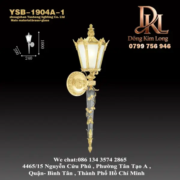 Đèn tường ngoài trời chống nước bằng đồng nguyên chất kiểu Pháp sang trọng, đèn tường lớn cho sảnh biệt thự phong cách châu Âu cổ điển, đèn nghệ thuật bằng đồng phủ sáp YSB-1904A-1