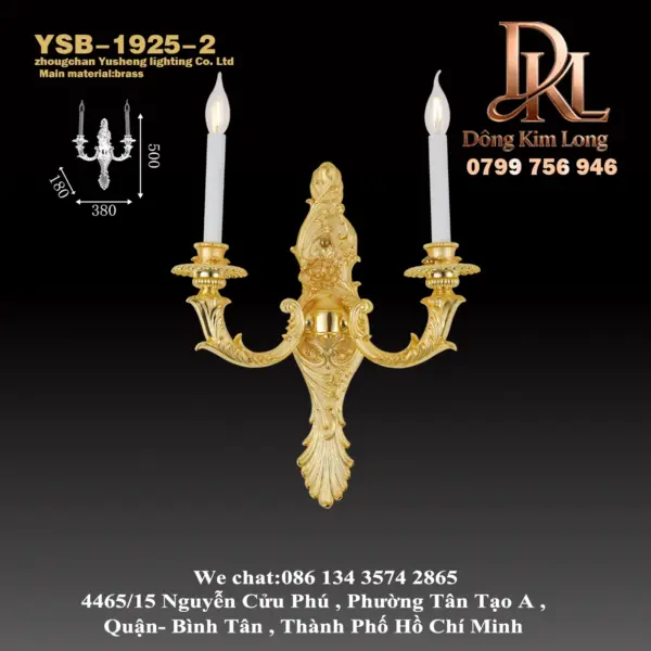 Jinbining-Đèn tường hai đầu mạ vàng phong cách Baroque Pháp châu Âu bằng đồng malachite cổ điển trang trí tường YSB-1925-2