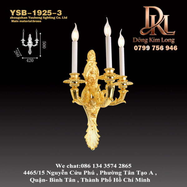 YSB-1925-3 Đèn tường hành lang biệt thự bằng đồng kiểu Pháp, đèn tường phòng khách kiểu cổ điển, đèn tường nền TV, đèn tường phòng ngủ nến bằng đồng nguyên chất kiểu Châu Âu YSB-1925-3