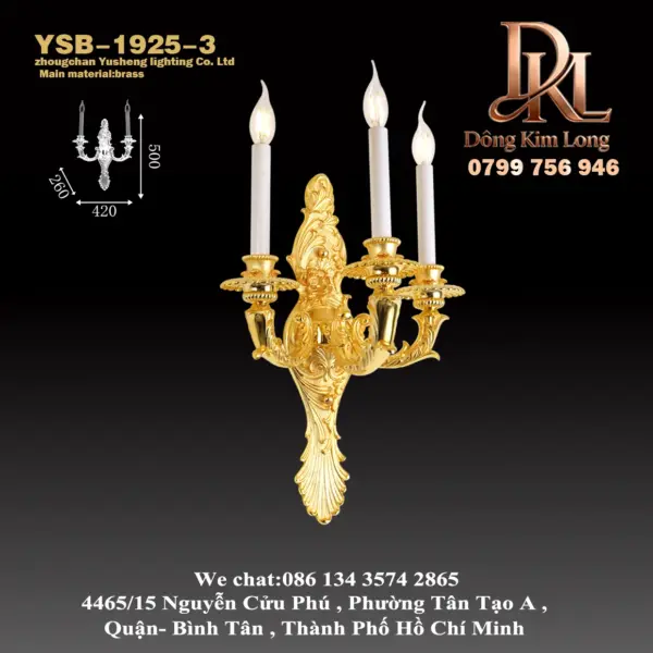 YSB-1925-3 Đèn tường hành lang biệt thự bằng đồng kiểu Pháp, đèn tường phòng khách kiểu cổ điển, đèn tường nền TV, đèn tường phòng ngủ nến bằng đồng nguyên chất kiểu Châu Âu YSB-1925-3