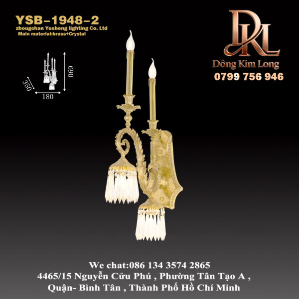YSB-1948-2 Đèn tường pha lê phòng ngủ sang trọng nhẹ nhàng , chính đèn ngủ khách sạn biệt thự phòng khách sáng tạo ,nền tường tivi YSB-1948-2