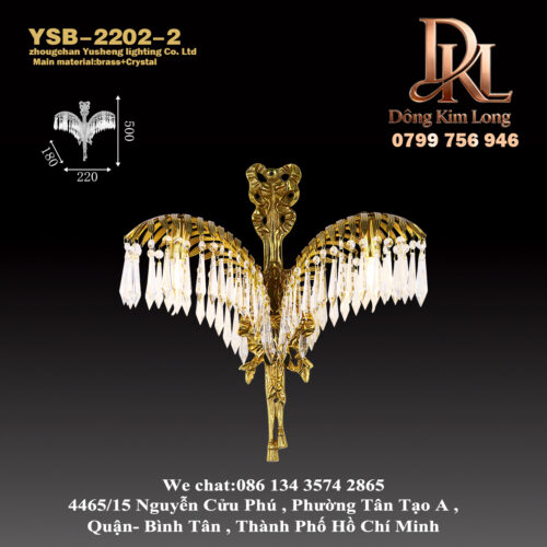 YSB-2202-2 Đèn tường pha lê sang trọng bằng đồng kiểu Pháp, phòng khách, phòng ngủ, đèn hành lang cạnh giường ngủ YBS-2202-2