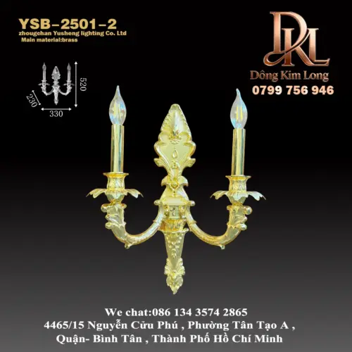 Đèn tường trang trí phòng khách sang trọng kiểu Pháp phong cách biệt thự cổ điển tinh tế, chạm khắc toàn bộ bằng đồng vàng hai đầu đèn tường hành lang YSB-2501_2