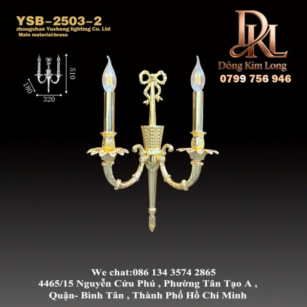 YSB-2503-2 Đèn tường phong cách Châu Âu toàn bộ bằng đồng sang trọng cho phòng khách biệt thự kiểu Pháp, đèn tường nền phòng học phòng ngủ cổ điển YSB-2503-2