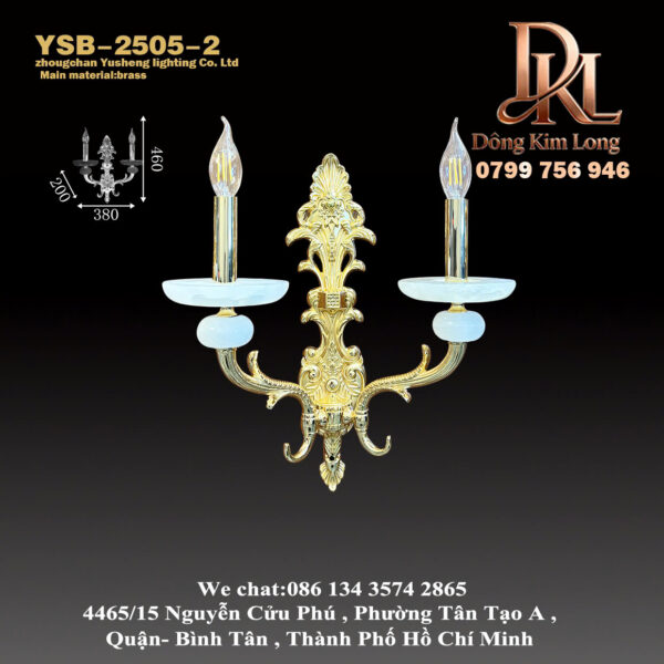 YSB-2505-2 Đèn tường đồng phong cách Châu Âu ,phòng khách ,phòng làm việc ,phòng ngủ ,hành lang lối đi ,biệt thự cổ điển Pháp sang trọng không gian vàng 24K YSB-2505-2