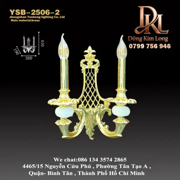 Đèn tường bằng đồng kiểu Châu Âu sang trọng, phù hợp cho hành lang biệt thự kiểu cung điện, phòng khách, phòng ngủ, đèn trang trí tường TV phong cách Pháp YSB-2506-2