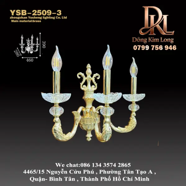 Đèn tường pha lê nến hợp kim kiểu châu Âu, phù hợp cho phòng ngủ, hành lang, phòng khách, phòng ăn, biệt thự phong cách Pháp, khuyến mãi ưu đãi YSB-2509-3