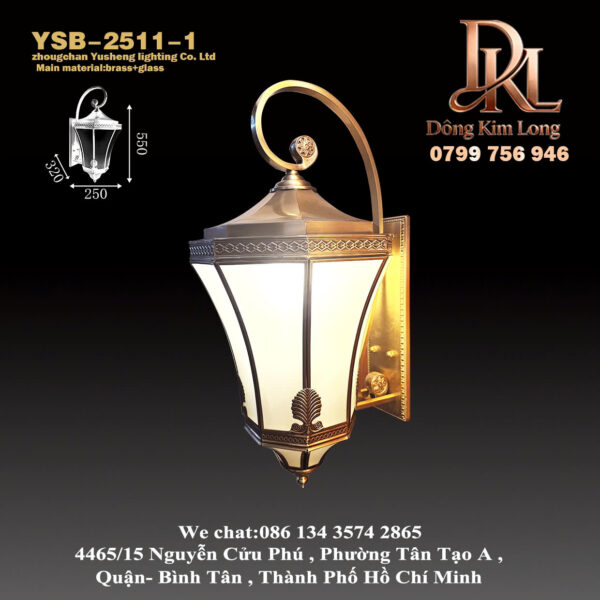 YSB-2511-1 Đèn tường ngoài trời bằng đồng kiểu Mỹ, đèn ban công, đèn tường biệt thự, đèn sân vườn, đèn hành lang, đèn chống nước ngoài trời YSB-2511-1