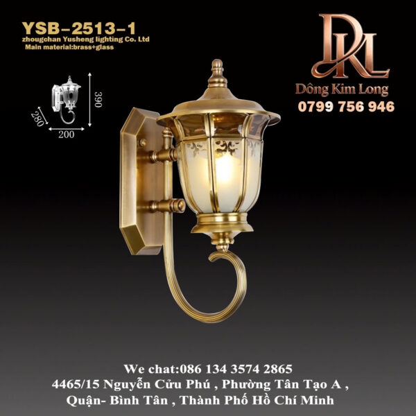 YSB-2513-1 Đèn tường ngoài trời phong cách châu Âu bằng đồng cao cấp, chống nước, dành cho hiên, ban công, biệt thự, sân vườn, lối vào và hành lang YSB-2513-1