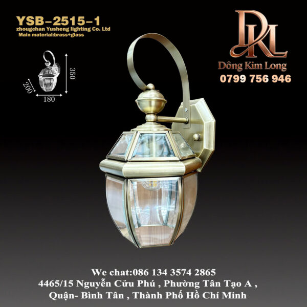YSB-2515-1 Đèn tường bằng đồng nguyên chất cho biệt thự, đèn ngoài trời cho cổng, ban công và tường ngoài, đèn sân vườn ngoài trời chống thấm nước YSB-2515-1