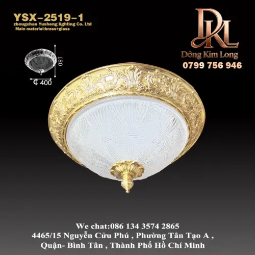 Đèn trần toàn bộ bằng đồng kiểu Châu Âu, phòng ngủ kiểu Pháp, đèn lối vào, đèn phòng đọc sách, đèn trần hình tròn đơn giản cho tiền sảnh và hành lang YSX-2519-1