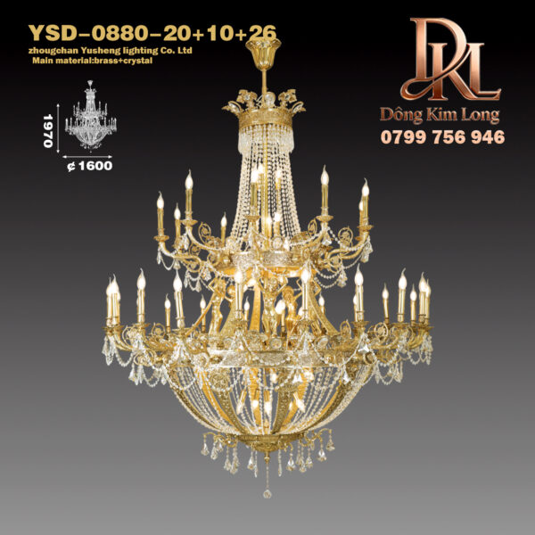 Đèn chùm pha lê bằng đồng kiểu Pháp, phòng khách phong cách châu Âu, phòng ăn, đèn cầu thang, tầng duplex, phong cách cổ điển cũ kỹ, biệt thự sang trọng và hoành tráng YSD-0880-20+10+26