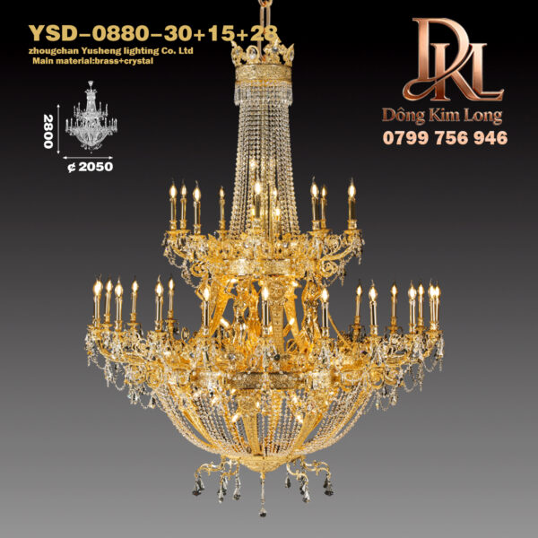 Đèn pha lê Meigler toàn bộ bằng đồng ,phòng khách biệt thự kiểu Pháp, đèn chùm lớn nhà ở ,đèn sảnh, khách sạn, câu lạc bộ cao cấp châu Âu YSD-0880-30+15+28