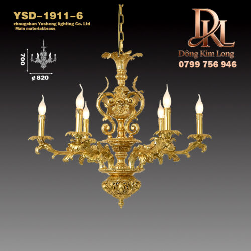 YSD-1911-6 Đèn chùm phòng ăn, phòng khách, phòng học ,phòng ngủ bằng đồng kiểu Pháp, biệt thự sang trọng phong cách Châu Âu YSD-1911-6