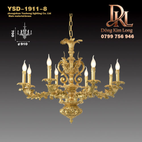 YSD-1911-8 Đèn chùm phòng ăn phòng khách phòng ngủ phòng học bằng đồng kiểu Pháp, biệt thự sang trọng phong cách Châu Âu YSD-1911-8