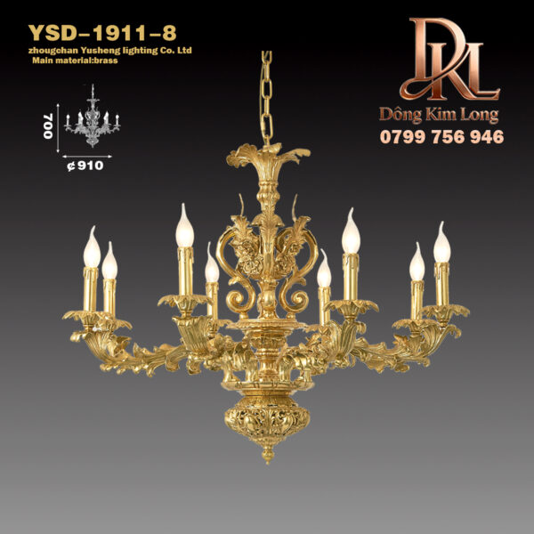 YSD-1911-8 Đèn chùm phòng ăn phòng khách phòng ngủ phòng học bằng đồng kiểu Pháp, biệt thự sang trọng phong cách Châu Âu YSD-1911-8