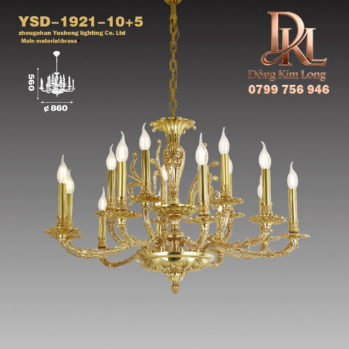 YSD-1921-10+5 Đèn pha lê phòng khách và phòng ăn theo phong cách biệt thự châu Âu, biệt thự sang trọng kiểu Pháp, cầu thang sảnh, đèn chùm bằng đồng nguyên chất YSD-1921-10+5