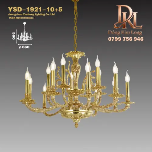 Đèn pha lê phòng khách và phòng ăn theo phong cách biệt thự châu Âu, biệt thự sang trọng kiểu Pháp, cầu thang sảnh, đèn chùm bằng đồng nguyên chất YSD-1921-10+5
