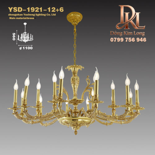 YSD-1921-12+6 Đèn chùm đồng phong cách Pháp, biệt thự sang trọng, phòng khách, phòng ăn, phòng ngủ, đèn học, đèn đồng nguyên chất, phong cách cổ điển sang trọng YSD-1921-12+6
