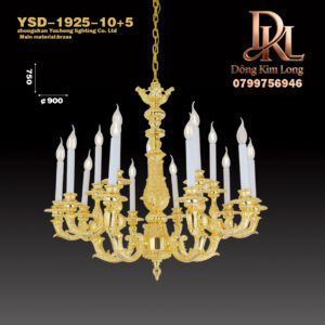YSD-1925-10+5 Đèn chùm phòng khách cao cấp bằng đồng nguyên chất, đèn ăn biệt thự, đèn phòng ngủ, đồ đèn mạ vàng 24K YSD-1925-15