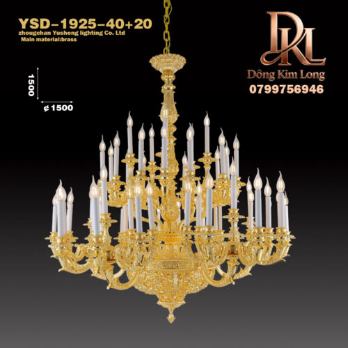 YSD-1925-40+20 Đèn chùm đồng mạ vàng phong cách Pháp Rococo cao cấp cho phòng khách, sảnh biệt thự, cầu thang, đèn vàng 24k YSD-1925-60