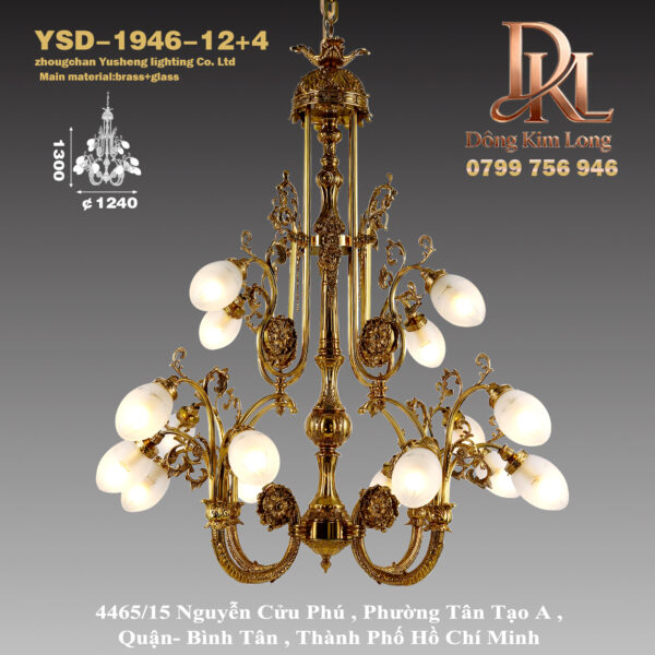 YSD-1946-12+4 Đèn chùm đồng ngọc bích châu Âu cao cấp mới sang trọng, đèn chùm phòng khách sang trọng ,đèn nhiều nhánh biệt thự nhà hàng YSD-1950-10