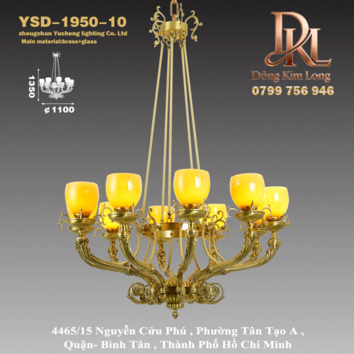 YSD-1950-10 Đèn chùm đồng ngọc bích châu Âu cao cấp mới sang trọng, đèn chùm phòng khách sang trọng ,đèn nhiều nhánh biệt thự nhà hàng YSD-1950-10