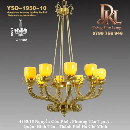 Đèn chùm đồng ngọc bích châu Âu cao cấp mới sang trọng,  đèn chùm phòng khách sang trọng ,đèn nhiều nhánh biệt thự nhà hàng YSD-1950-10