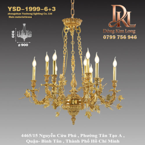 YSD-1999-6+3 Đèn chùm phòng khách phòng ngủ phòng ăn kiểu Pháp sang trọng phong cách châu Âu ,biệt thự cổ điển ,cung điện toàn bộ bằng đồng YSD-1999-6+3